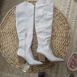 Over-the-Knee Sparkle Boots in Silver
